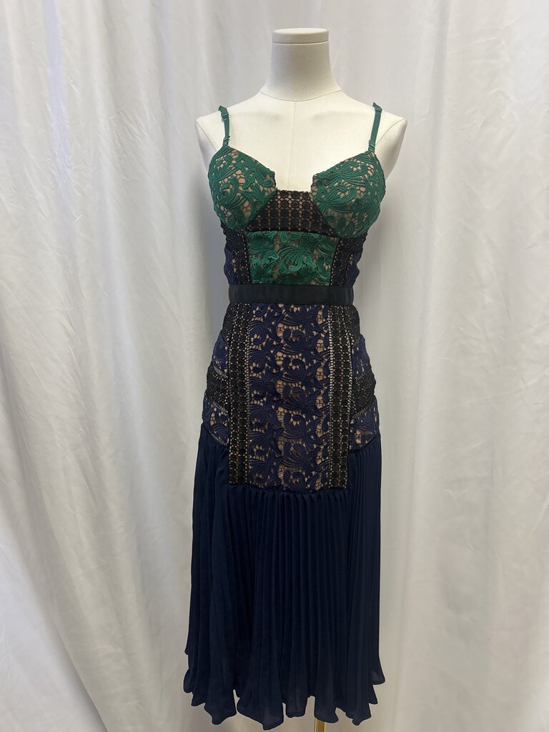 Self-Portrait Green and Blue Lace Midi Dress