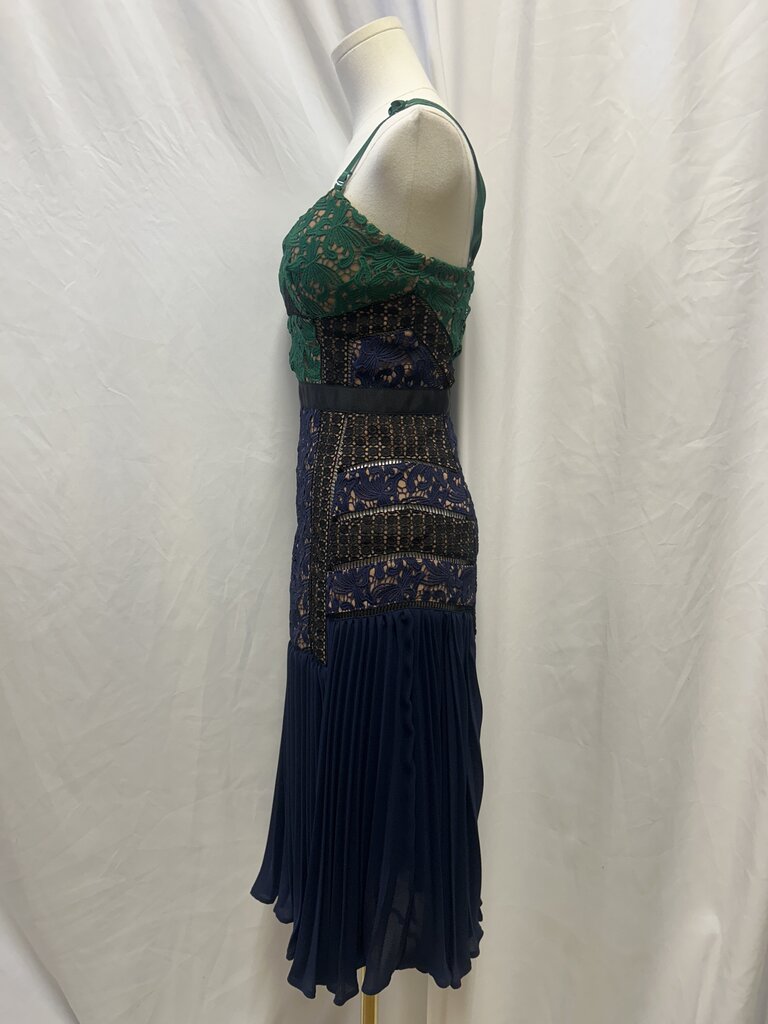 Self-Portrait Green and Blue Lace Midi Dress