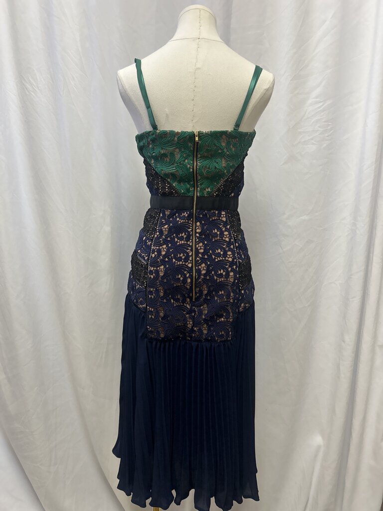 Self-Portrait Green and Blue Lace Midi Dress