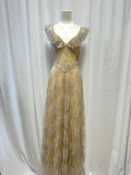 Fleur du Mal Beige and Silver Tulle Gown