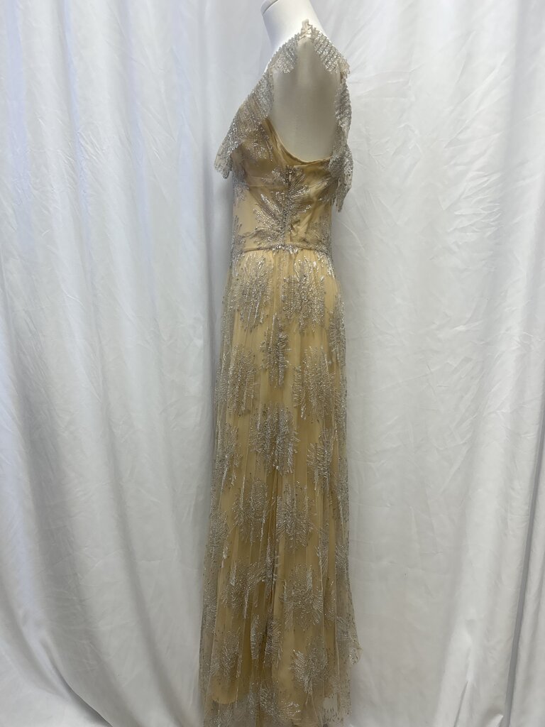 Fleur du Mal Beige and Silver Tulle Gown