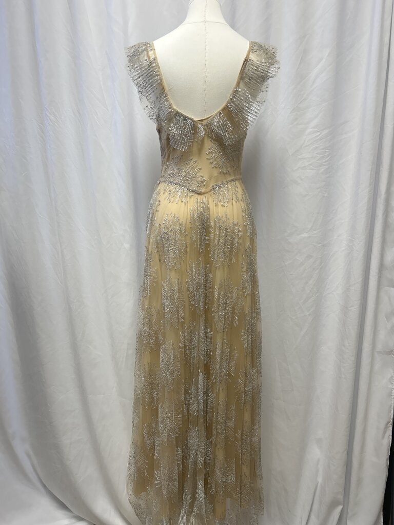 Fleur du Mal Beige and Silver Tulle Gown