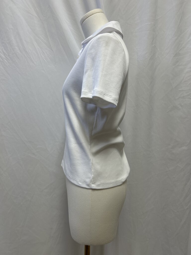 Veronica Beard White Ribbed Polo Top