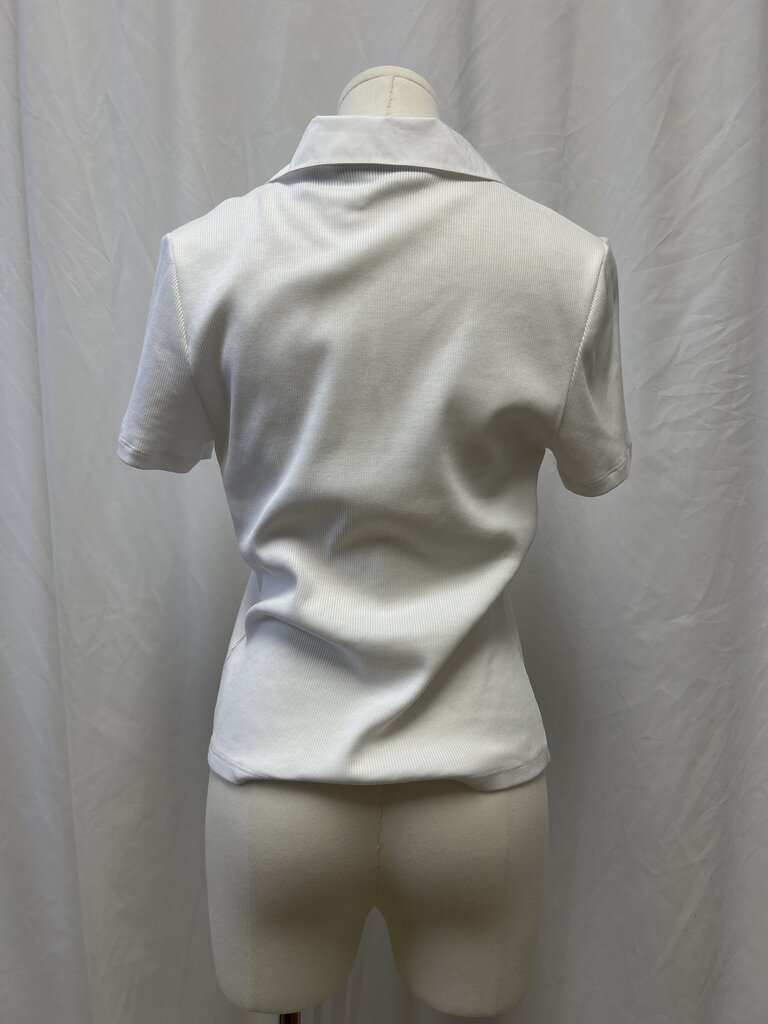 Veronica Beard White Ribbed Polo Top