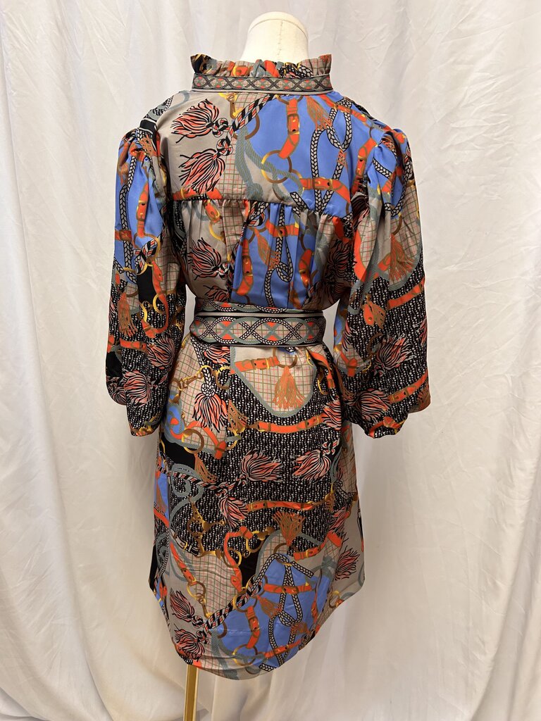 Gretchen Scott Black Tassel Print Belted Dress NWT