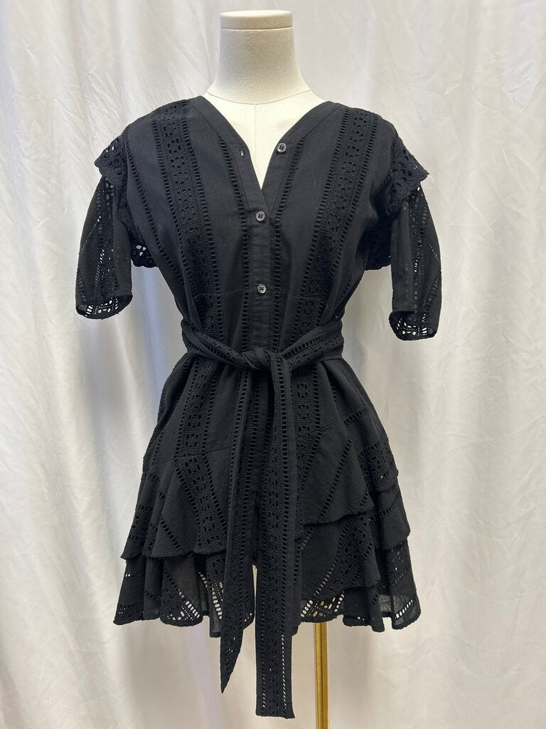 Veronica Beard Black Eyelet Belted Dress