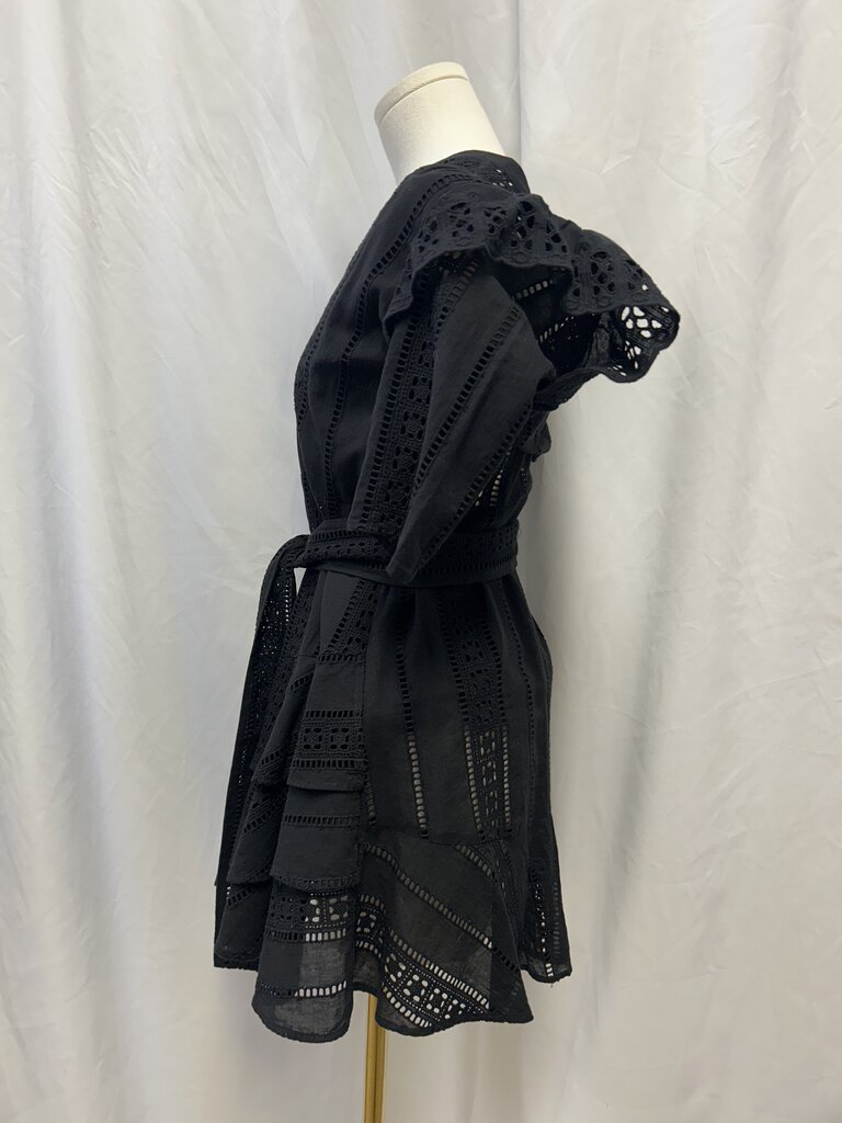 Veronica Beard Black Eyelet Belted Dress