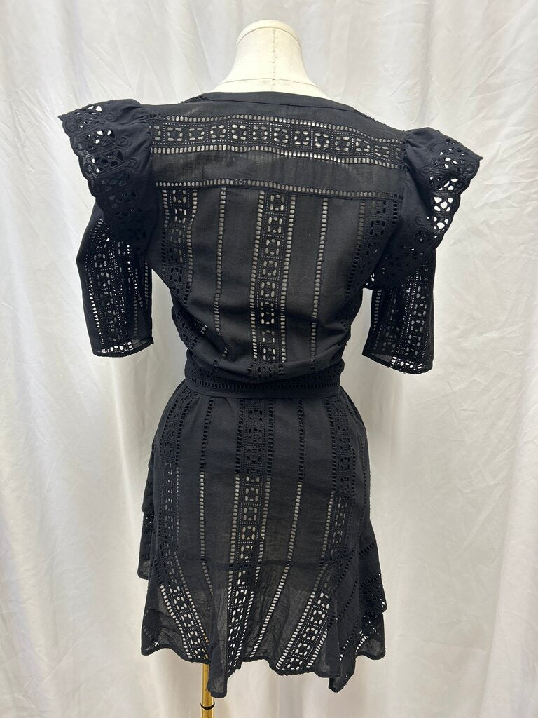 Veronica Beard Black Eyelet Belted Dress