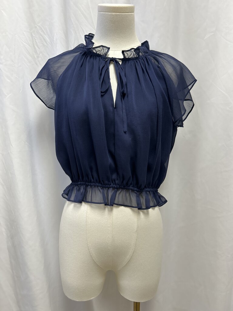 Jason Wu Blue Chiffon Cropped Ruffle Top
