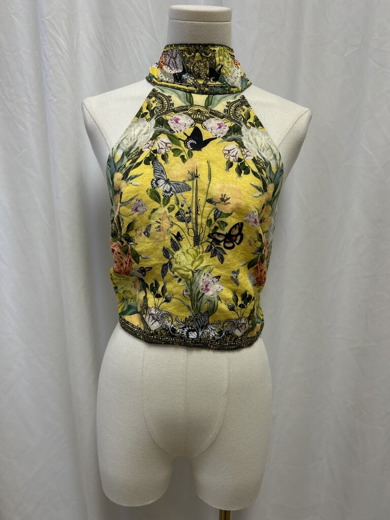 Camilla Yellow Floral Linen Halter Top NWT