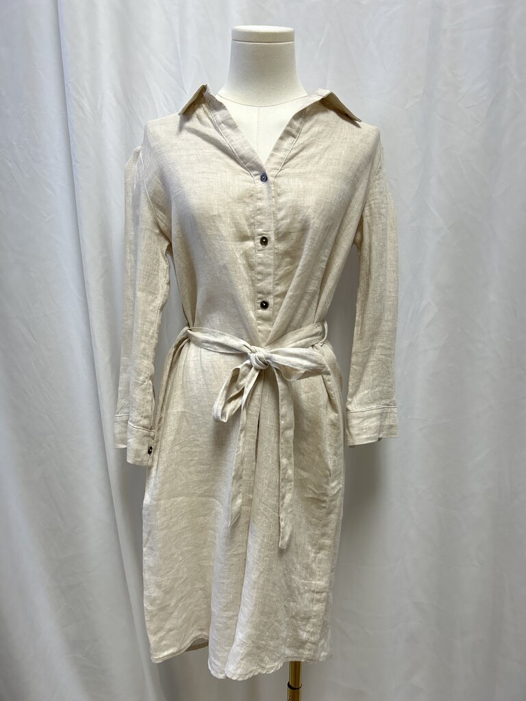 L'Agence Tan Linen Belted Shirt Dress