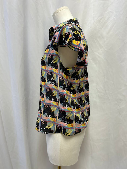 alice + olivia Black Willa Face Flutter Sleeve TOp