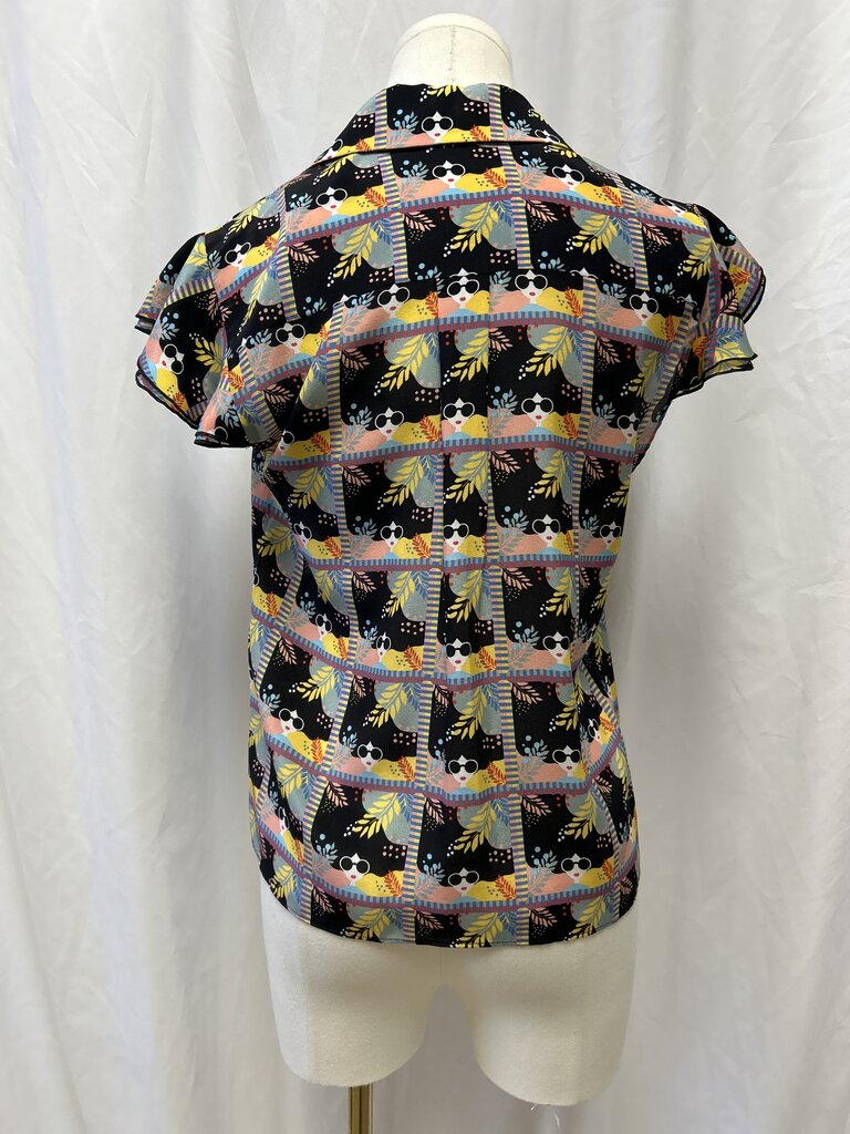 alice + olivia Black Willa Face Flutter Sleeve TOp