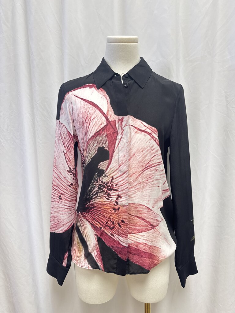 alice + olivia Black Floral Silk Button Up NWT