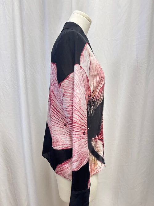 alice + olivia Black Floral Silk Button Up NWT