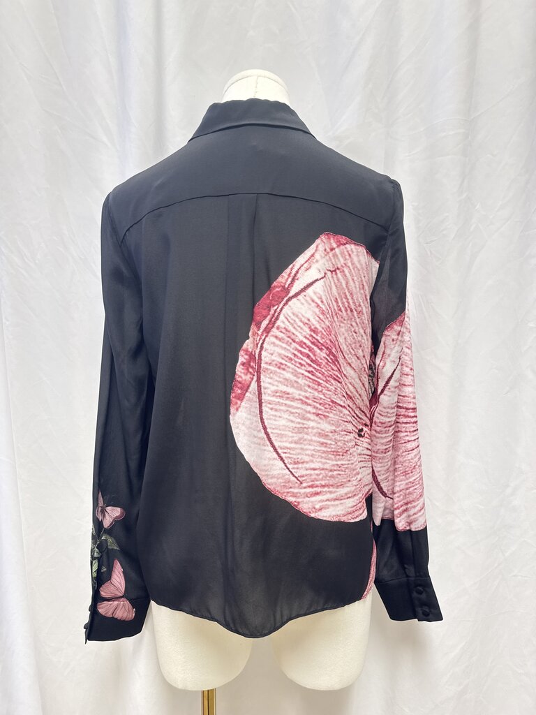 alice + olivia Black Floral Silk Button Up NWT