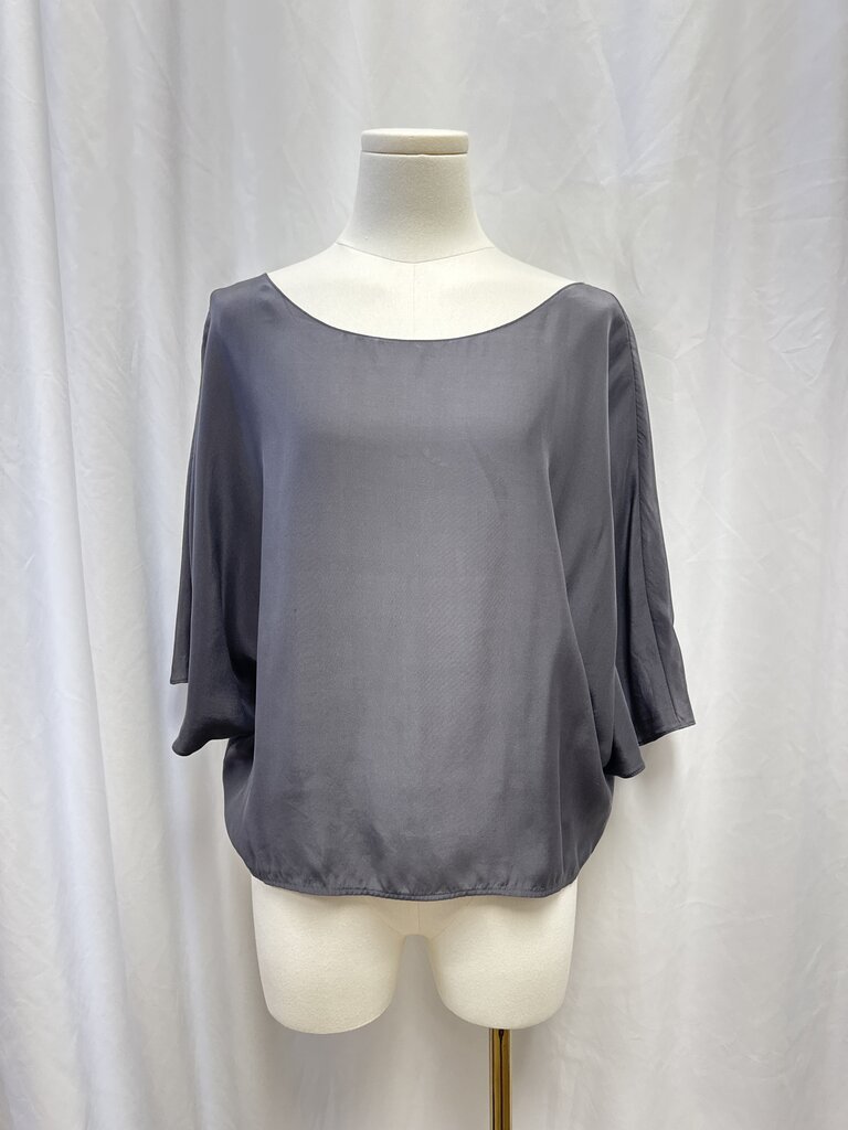 Vince Grey Silk Boat Neck Top