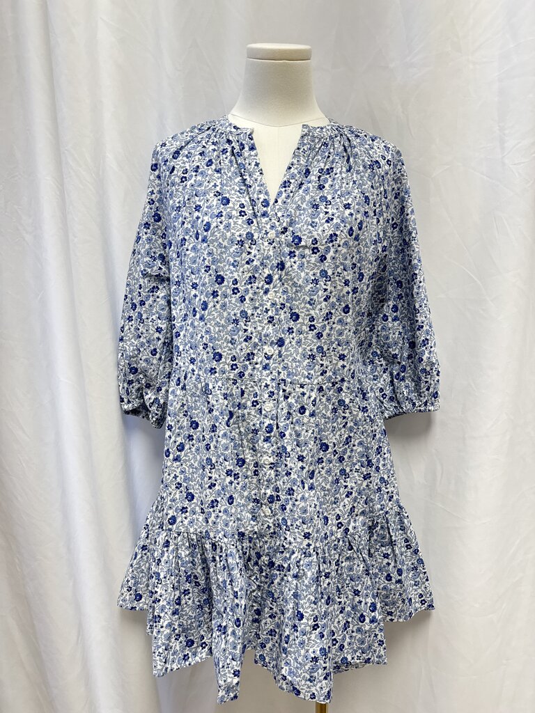 Apiece Apart Blue Floral Tiered Dress