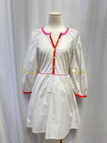 Staud White Piped Puff Sleeve Dress