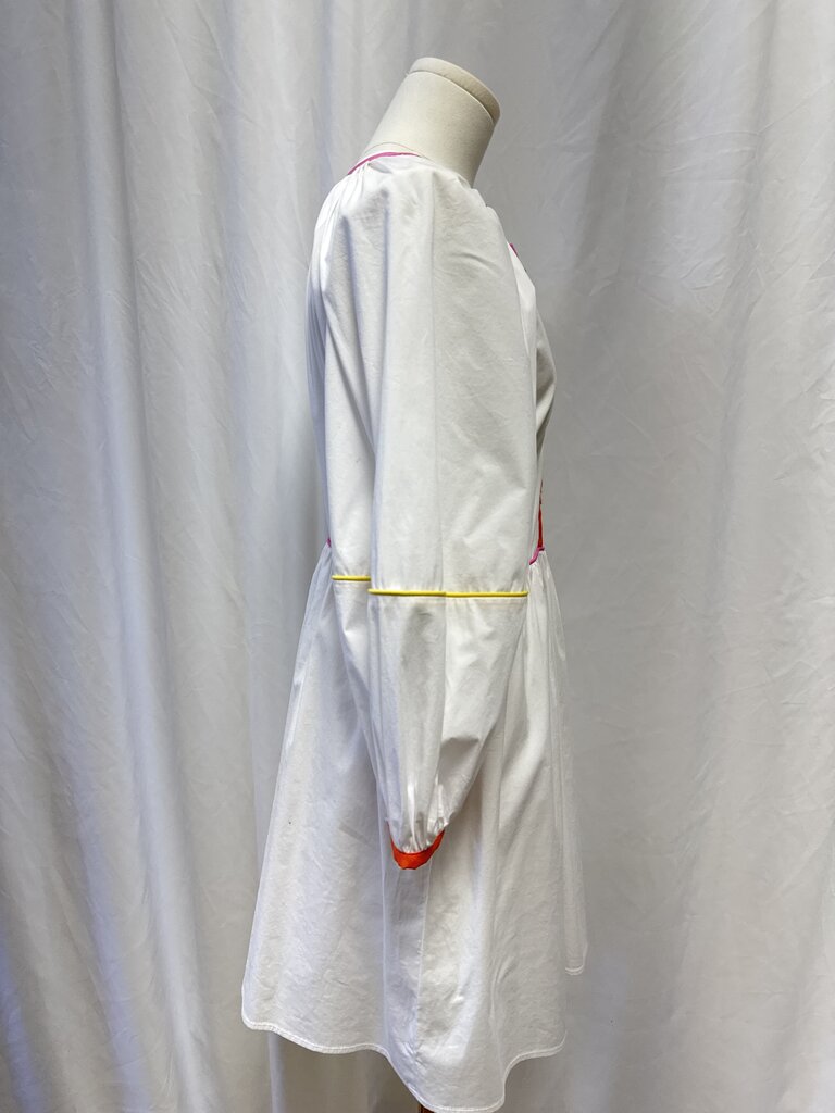 Staud White Piped Puff Sleeve Dress