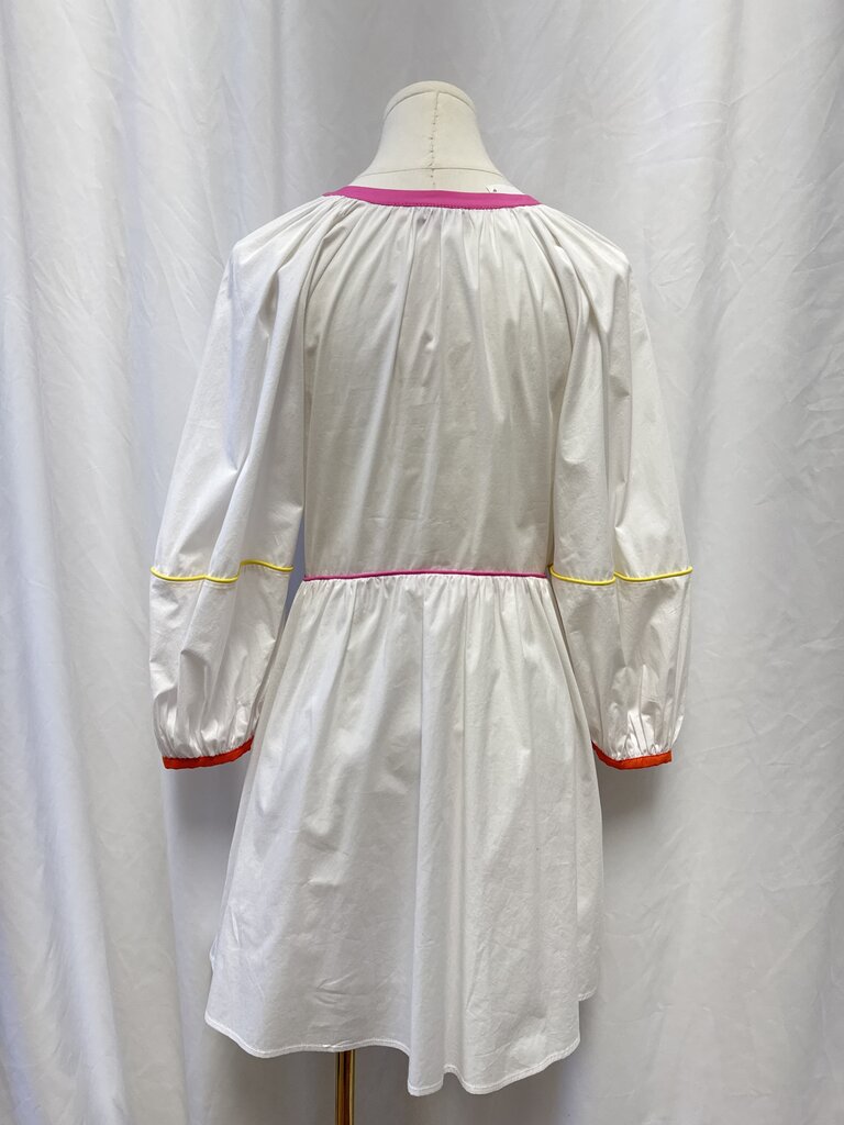 Staud White Piped Puff Sleeve Dress