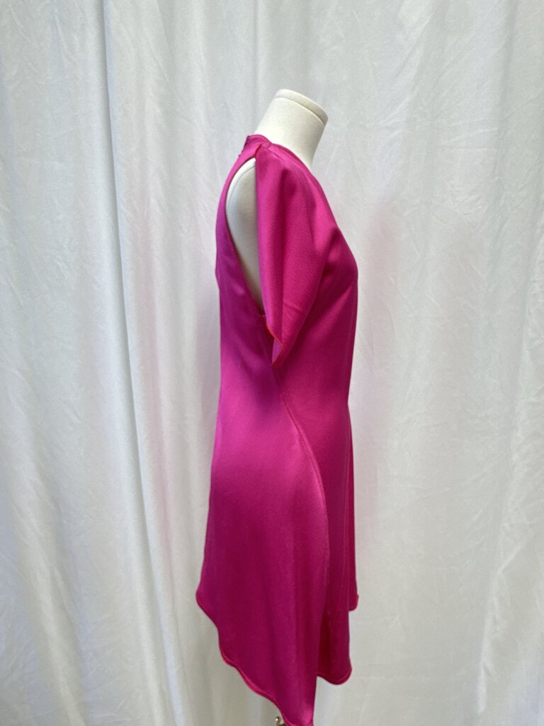 Victoria Beckham Fuchsia Hammered Satin Flutter Sleeve Dress