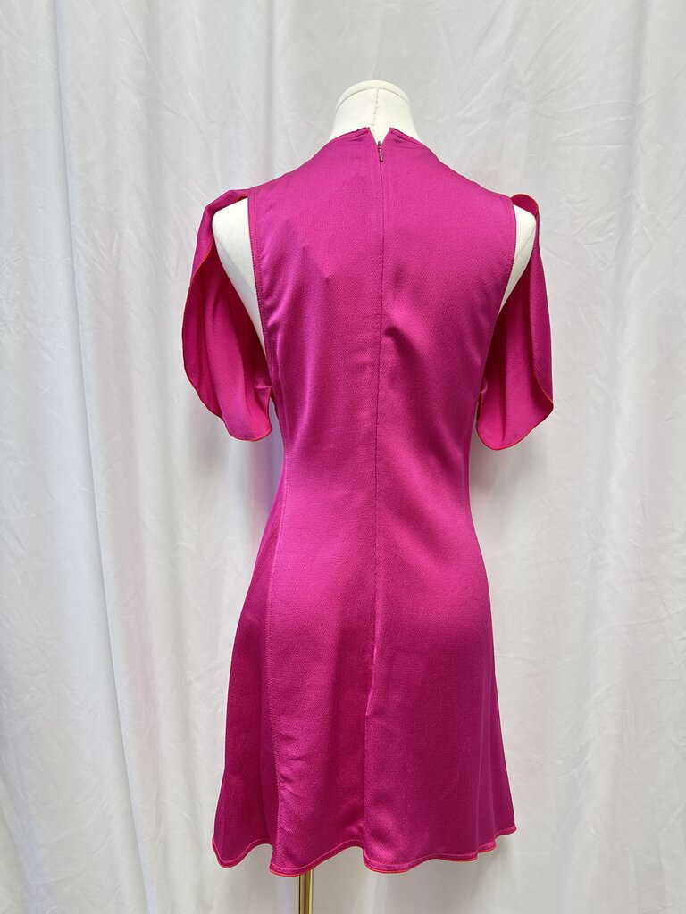 Victoria Beckham Fuchsia Hammered Satin Flutter Sleeve Dress