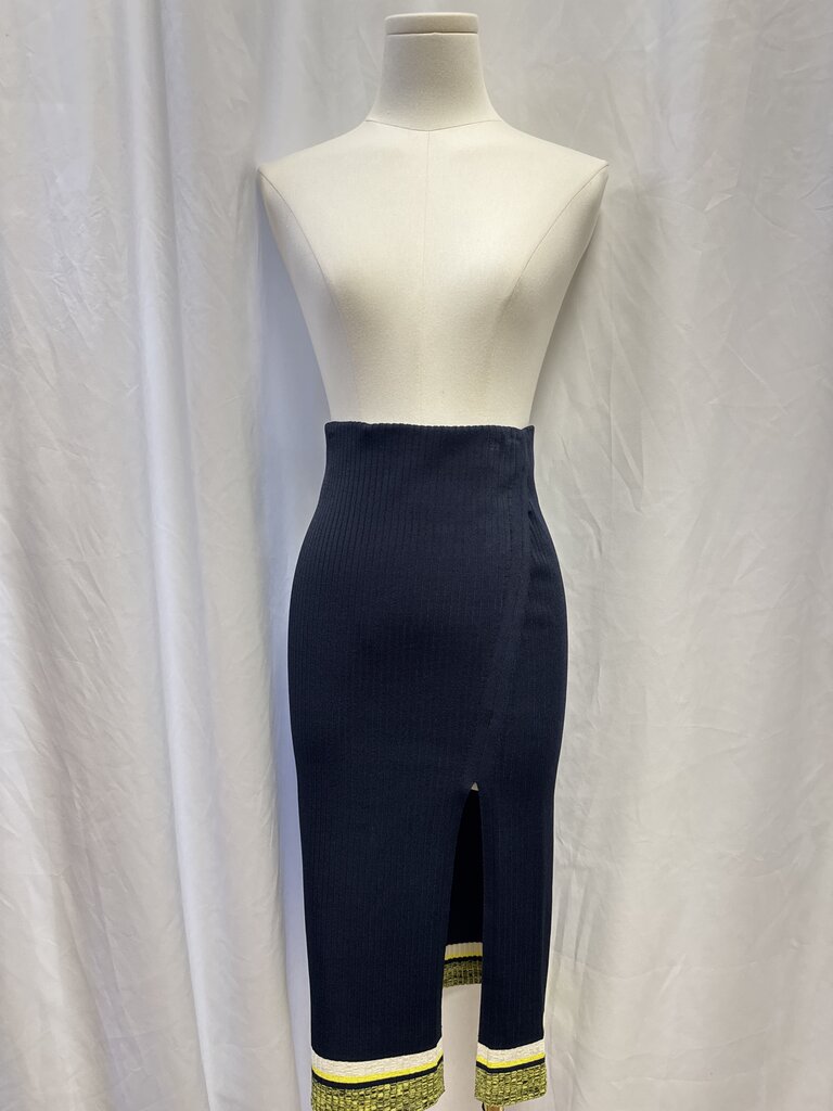 rag & bone Navy Ribbed Banded Bottom Midi Skirt