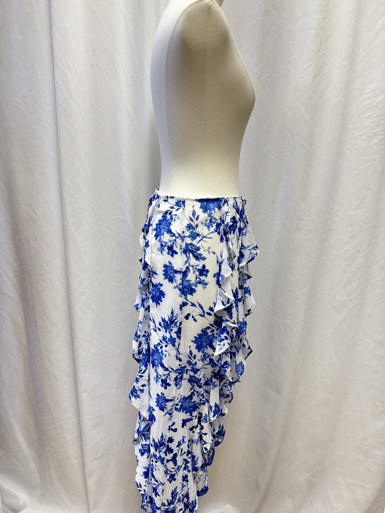 Free People Blue and White Floral Ruffle Maxi Skirt NWT