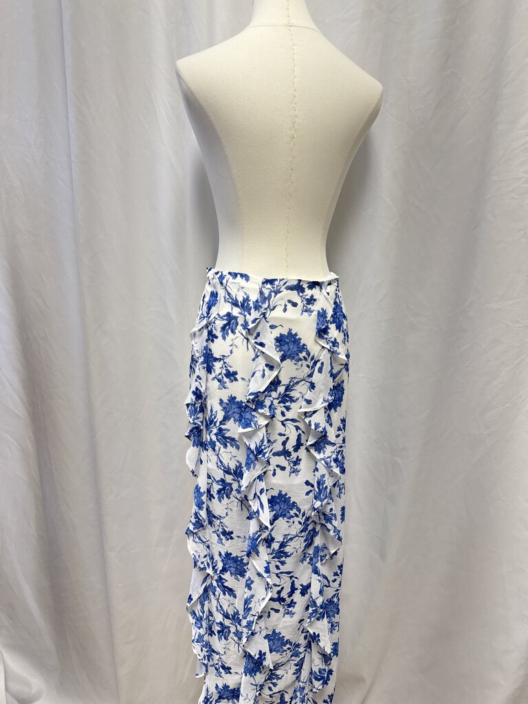 Free People Blue and White Floral Ruffle Maxi Skirt NWT