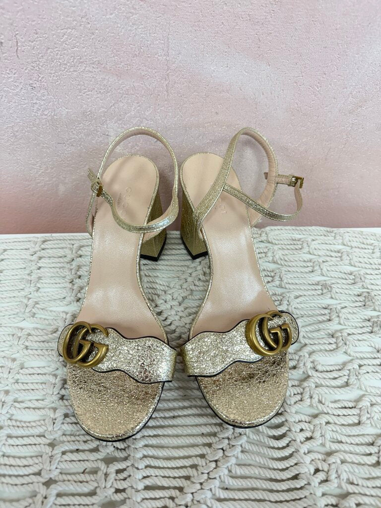 Gucci Gold Block Heel Sandal