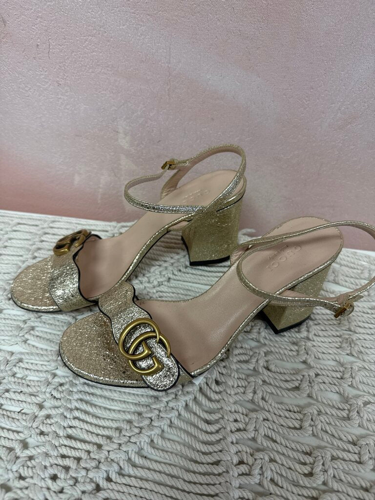 Gucci Gold Block Heel Sandal