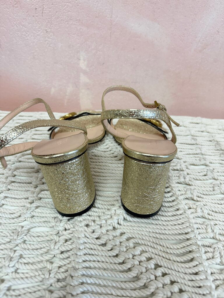 Gucci Gold Block Heel Sandal