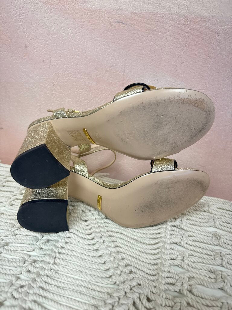 Gucci Gold Block Heel Sandal