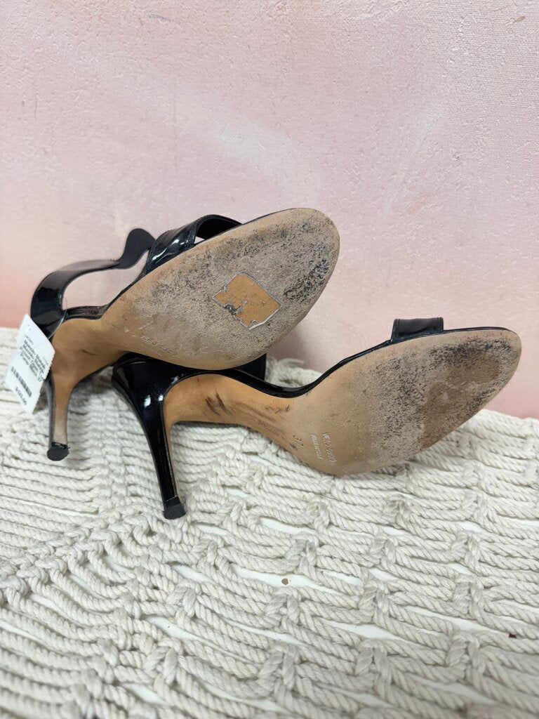 Manolo Blahnik Patent Open Toe Pump