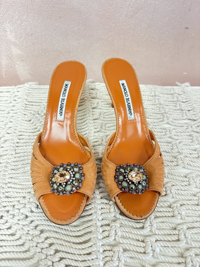 Manolo Blahnik Suede Embellised Heel