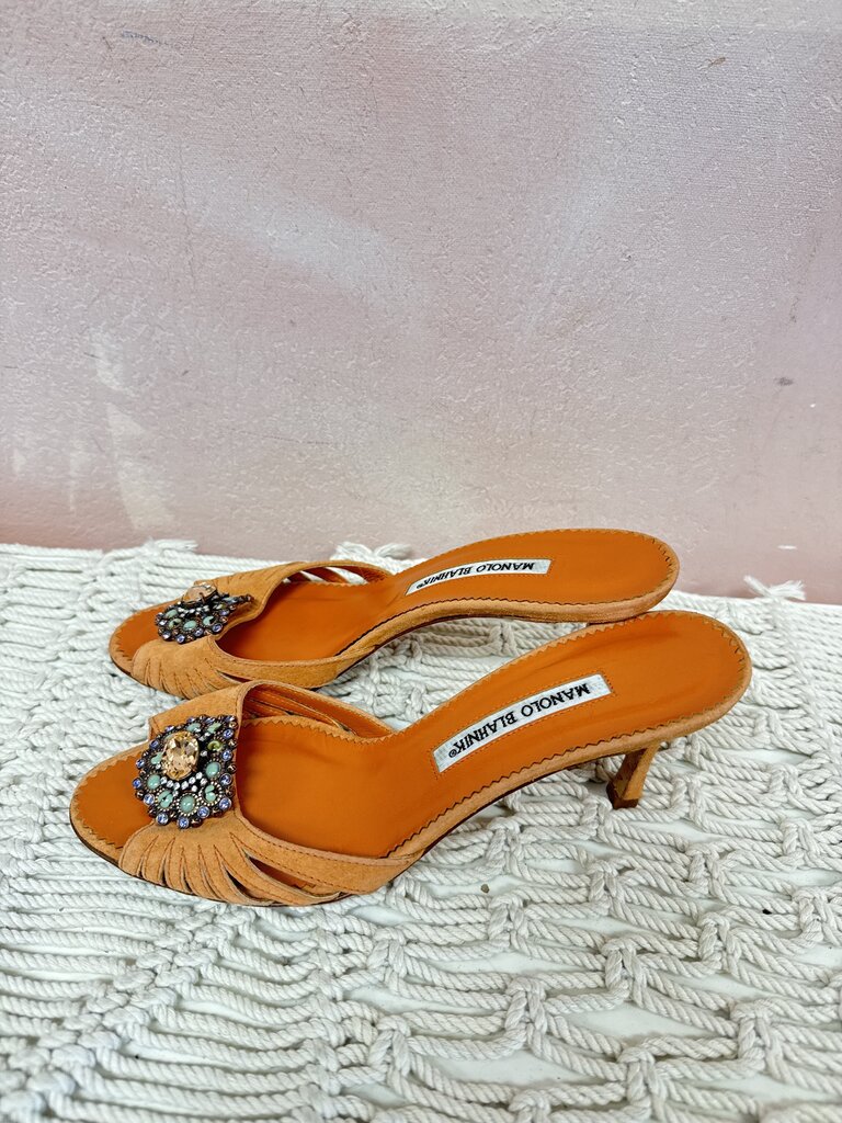 Manolo Blahnik Suede Embellised Heel