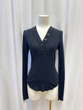 James Perse Black Button V-Neck Tee