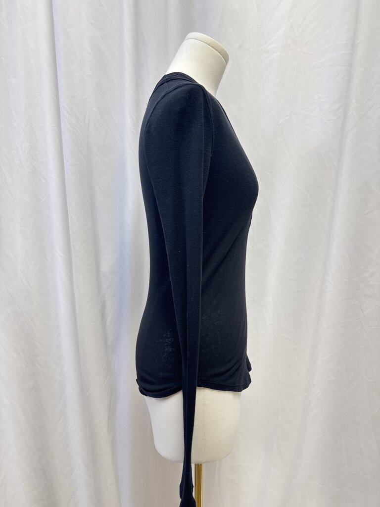 James Perse Black Button V-Neck Tee