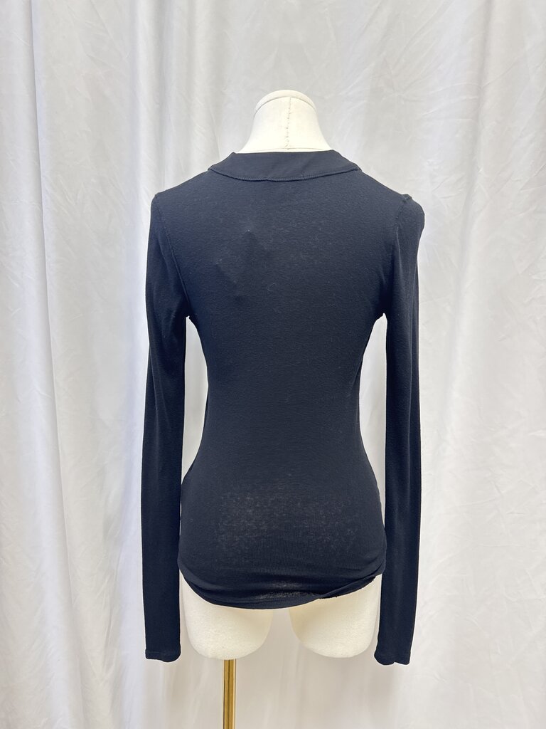 James Perse Black Button V-Neck Tee