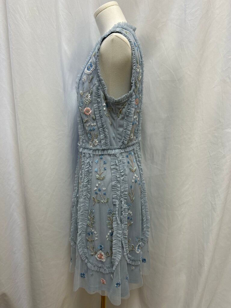 Mac Duggal Floral Embroidered and Beaded Mid Length Dress