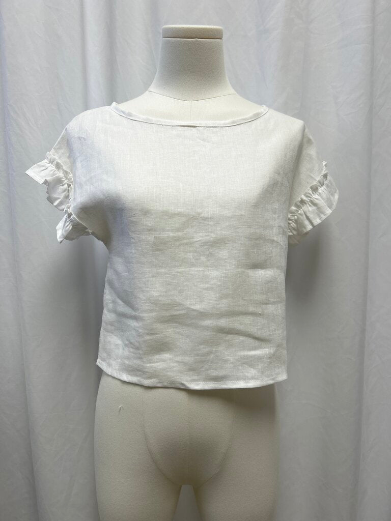 CJ Laing White Linen Short Sleeve Top