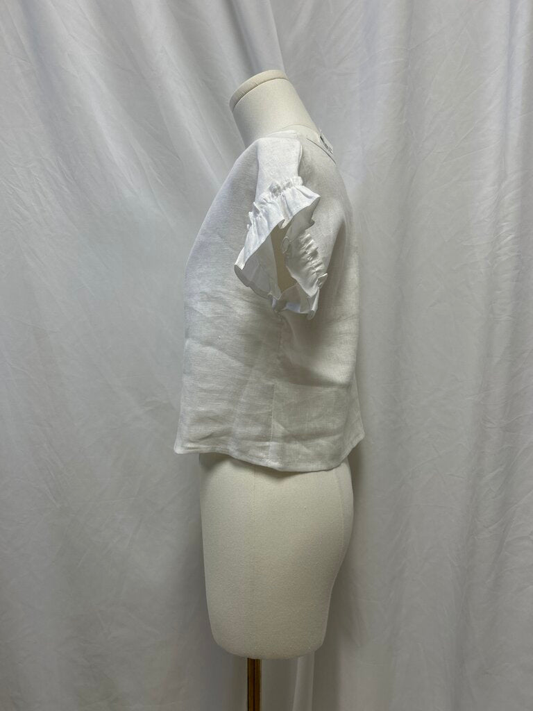 CJ Laing White Linen Short Sleeve Top