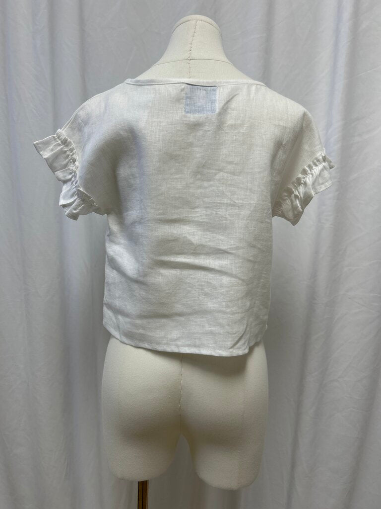 CJ Laing White Linen Short Sleeve Top