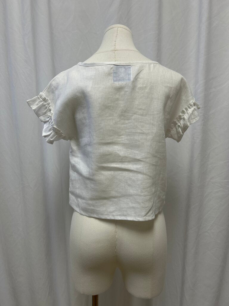 CJ Laing White Linen Short Sleeve Top