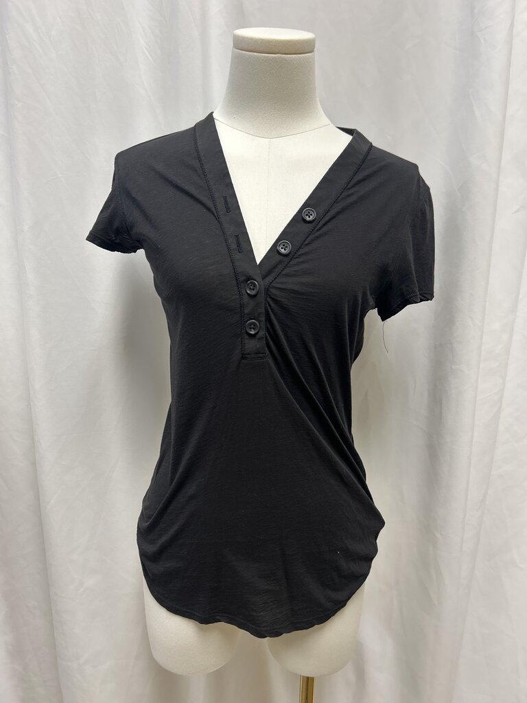 James Perse Black Button V-Neck Tee