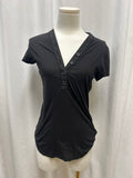 James Perse Black Button V-Neck Tee