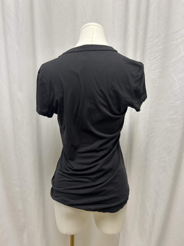 James Perse Black Button V-Neck Tee