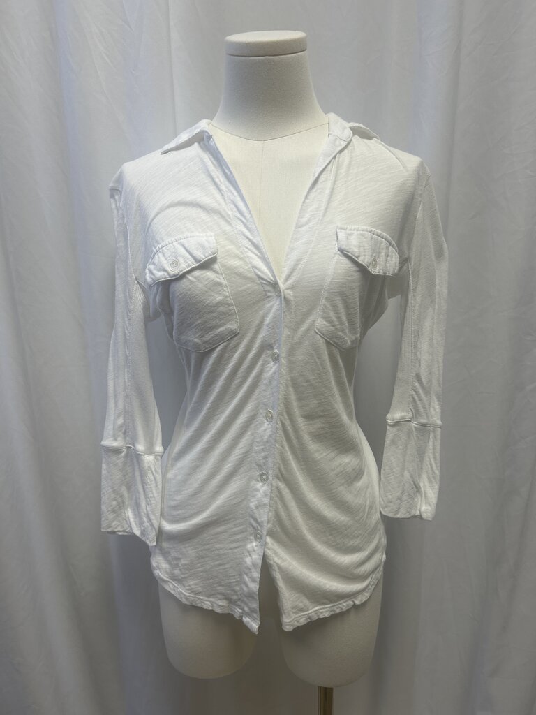 James Perse White Button Up Long Sleeve Tee