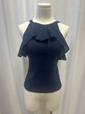 Maeve Navy Ruffle Ribbed Tank